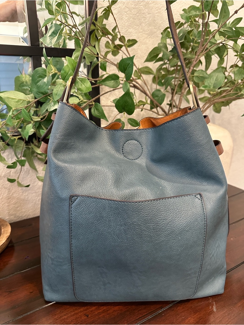 Classic Hobo Handbag - Teal & Brown 2 Piece Set